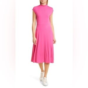 HUGO BOSS Ellira Mock Neck Midi Dress - Flamingo Sz XS
